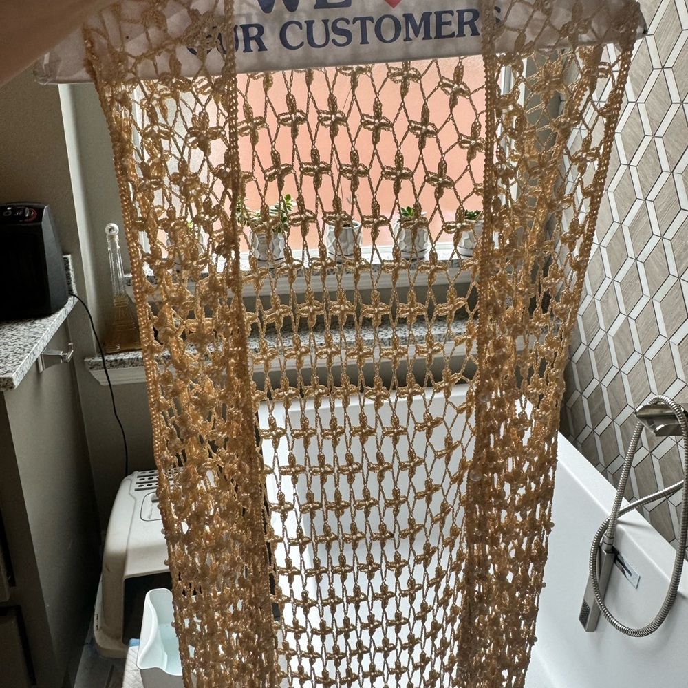 BeautifulCream colored crocheted vest with seeded pearls